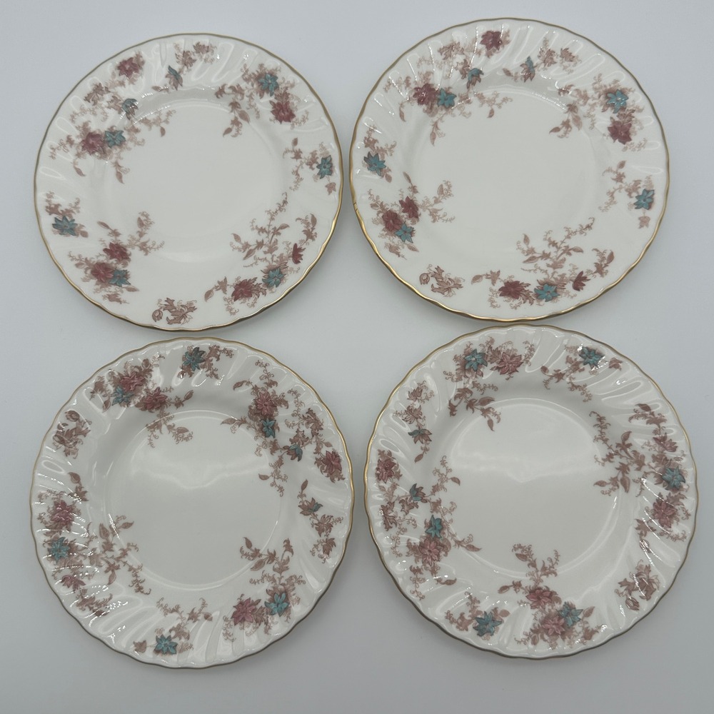 4 set Minton Ancestral S-376 Bread Butter Plates Bone China Floral Gold Trim